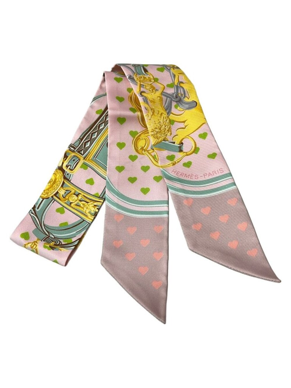 Hermes Scarf Twilly Light Pink Light Green Multi Ribbon